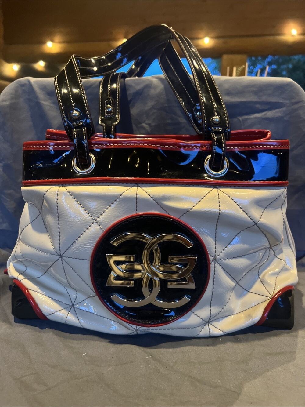 Genna De Rossi Platinum Collection Shoulder Bag Purse Black,white, And Red